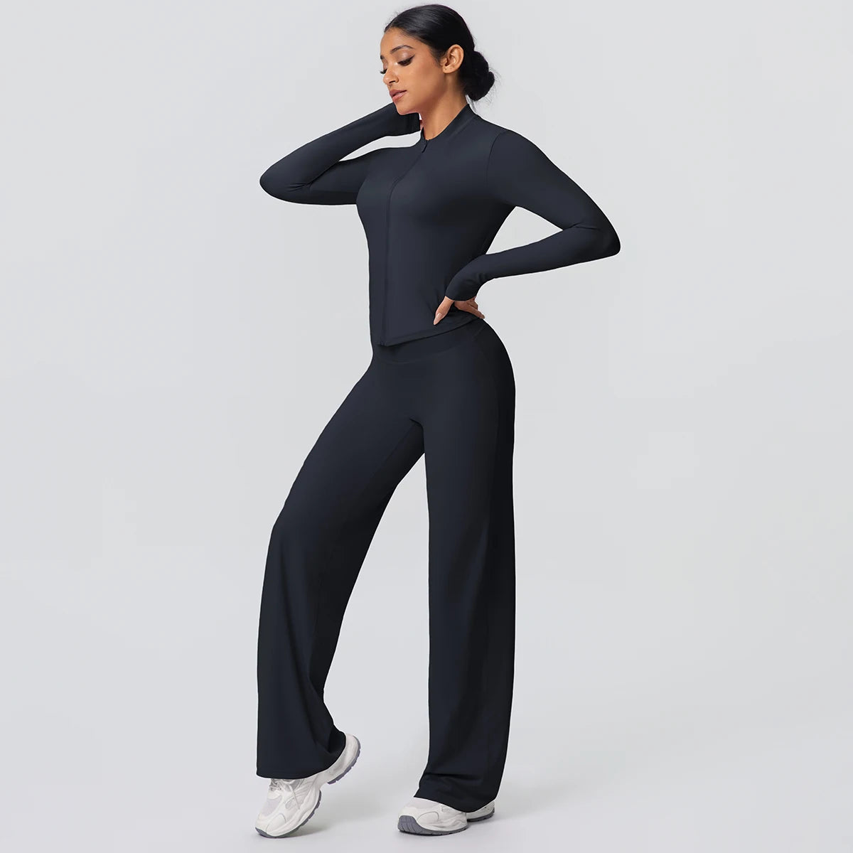 Women's Quick Dry Apparel: 2PC Long Sleeve, High Waisted, Wide Leg, Sports Fitness Clothing Set / Rungear