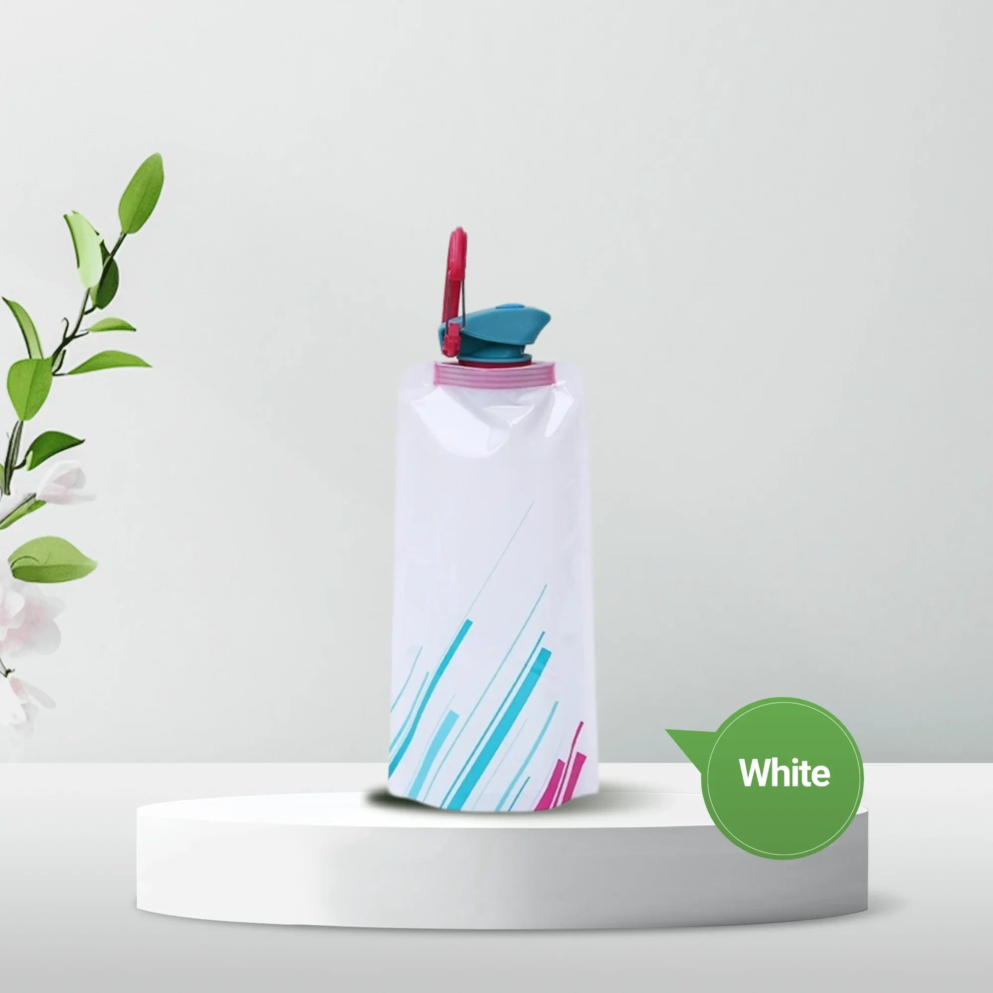 Hydration Gear Accessories: Foldable, Flexible, Reusable Travel Soft Flask Water Bottle Pouch with Carabiner Clip / Rungear