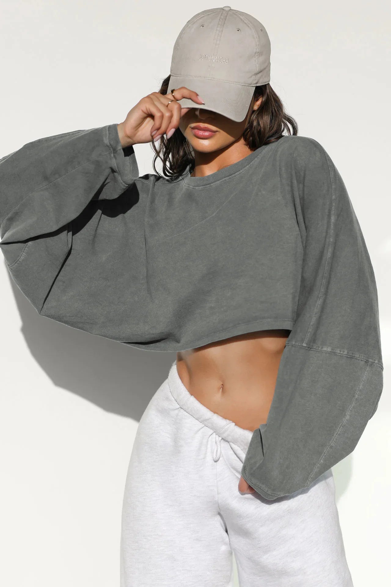 Sexy Cropped Hoodie T Shirt Long Sleeve Knit Top Women Spring Summer Casual Pullover Tee Blouse