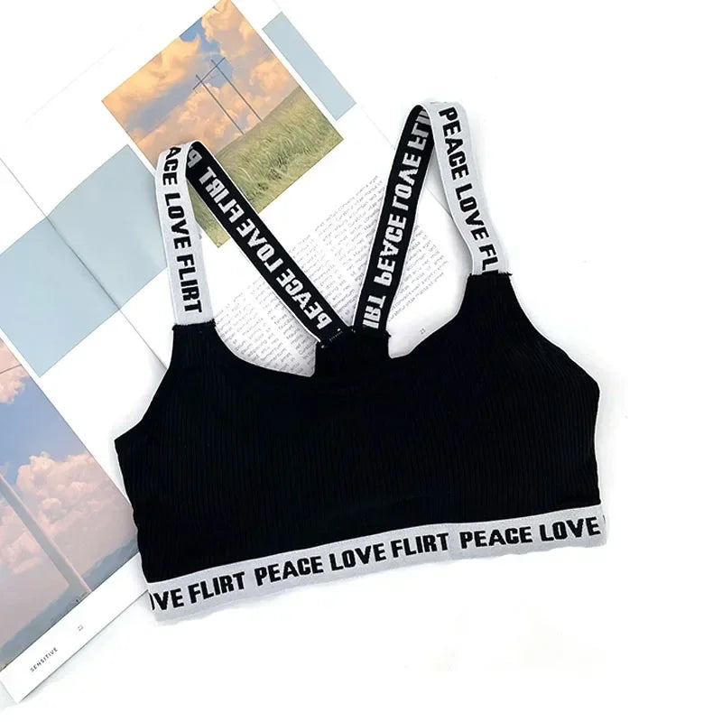 Women's Sports Push Up Seamless Sports Bra With Black And White Letters Underwear For Fitness Yoga Running Gym Fitness