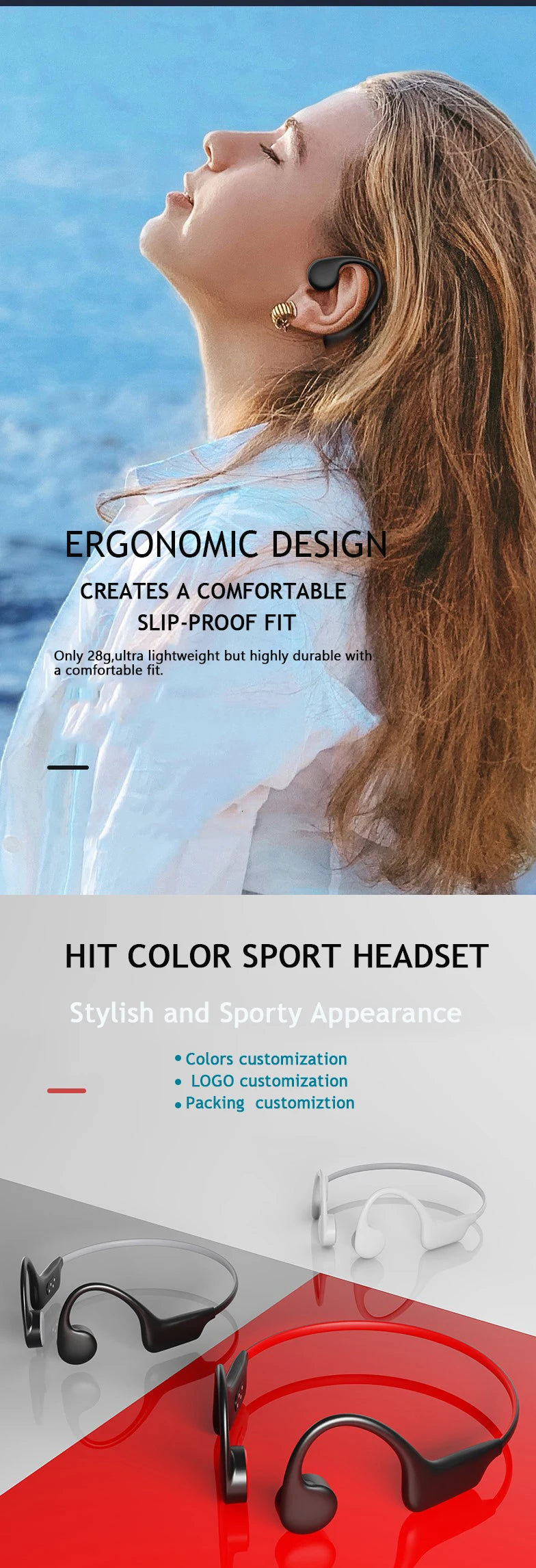 Running Tech Accessories: EASYBUDS Bone Conduction, Waterproof, Wireless Bluetooth  IPX8 Open Ear Headphones, 32GB IP68 / Rungear