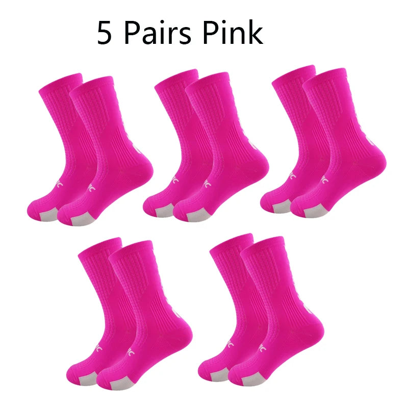 Running Compression Gear: 5 PR Men's Mid Tube, Breathable, Running and Hiking Compression Socks / Rungear