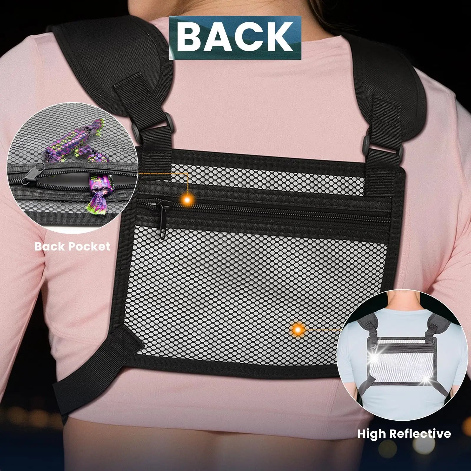Running Safety Accessories: Reflective, Quick-Dry, Waterproof, Win Chest Pack Phone Holder With Extra Storage LED Light Chest Vest For Cycling Motorcycle Workouts Fitness Enthusiasts Must