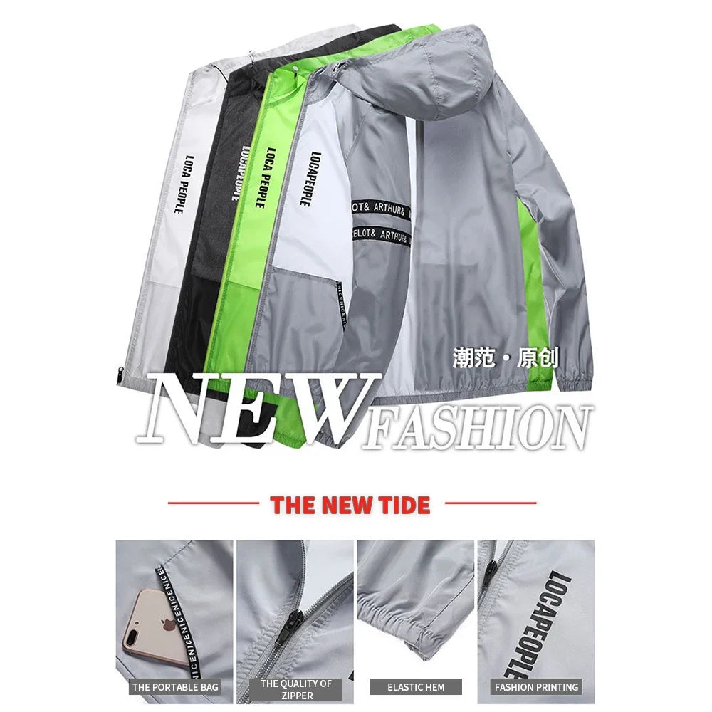 Men's Jackets Apparel: Long Sleeved Hoodie Windbreaker Jacket / Rungear