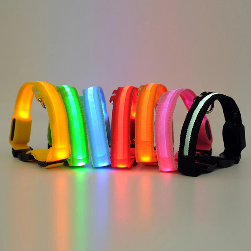 LED Light Night Safety Anti-Lost Nylon Adjustable Collar For Dogs