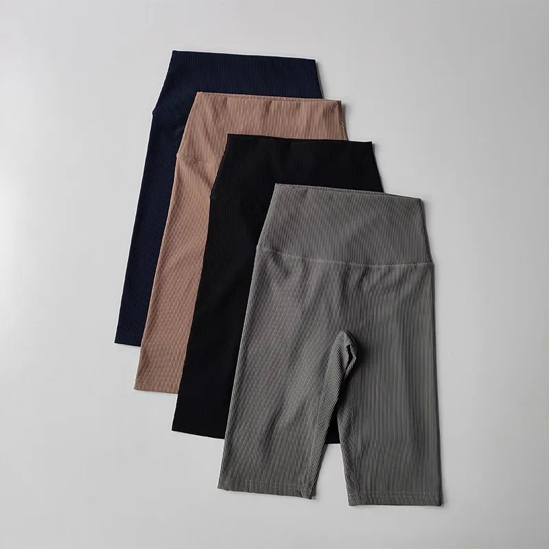 Women's Activewear Apparel: Solid Colour, Ribbed, High Waisted Fitness Sport Shorts / Rungear