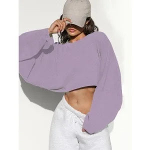 Sexy Cropped Hoodie T Shirt Long Sleeve Knit Top Women Spring Summer Casual Pullover Tee Blouse