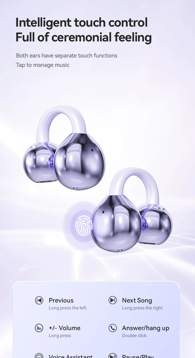 Running Earbuds Gear: Wireless, Waterproof, Bone Conduction HIFI Bluetooth 5.4 Clip-on-Ear Earbuds With Mic Digital Display 2025 / Rungear