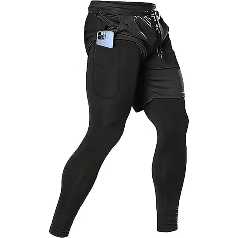 Men's Activewear Apparel: 2 in1 Training Athletic, Workout, Sportswear Tracksuit Pants / Rungear