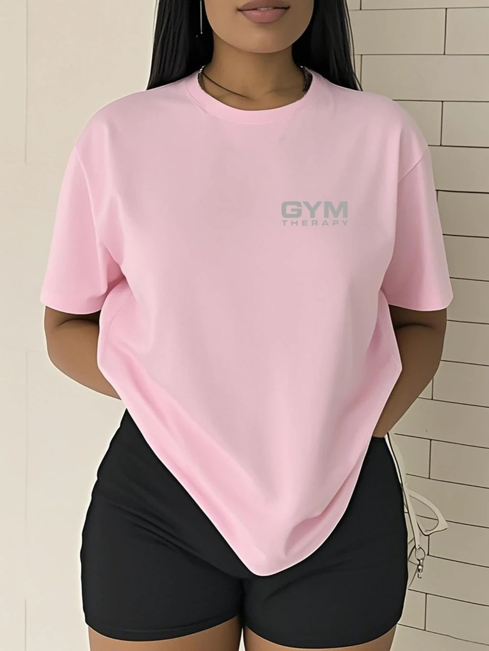 Women's Rungear Apparel: Short sleeve T-Shirt Top, 'GYM THERAPY' Double-Sided Print For Summer / Rungear