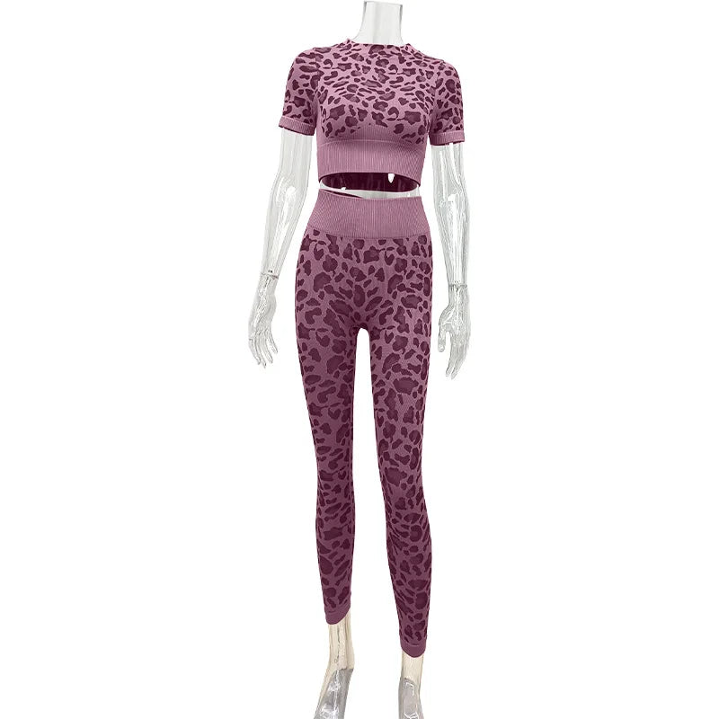 Women's Compression Apparel: 2PC Leopard, Seamless,  Activewear Tracksuit Workout Clothes / Rungear