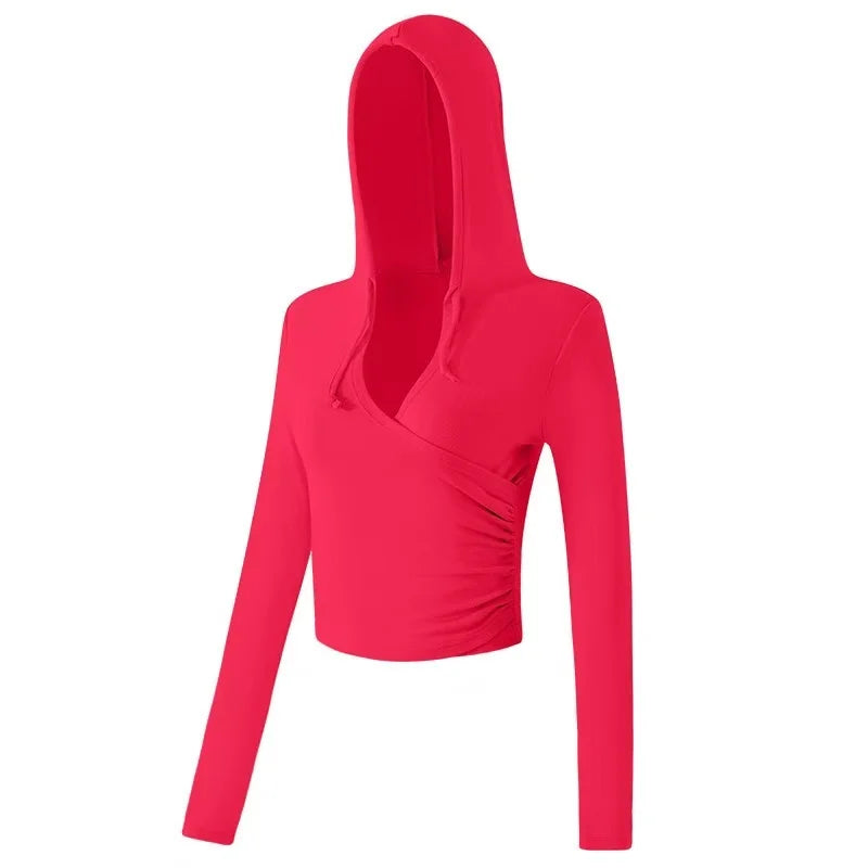 Women's Activewear Apparel: Hooded, Long-Sleeved, V-Neck Fitness Top for Training / Rungear