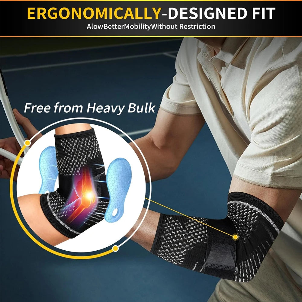 Running Compression Gear: Adjustable Arm Support with Gel Pad, Compression Sleeve with Strap / Rungear