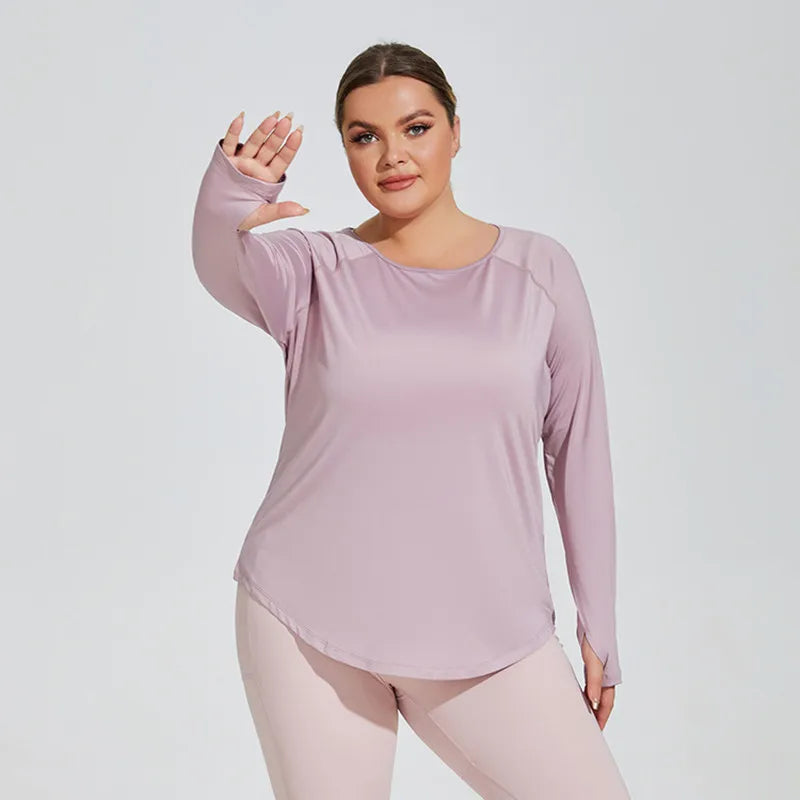 Plus Size Women's 2025 Long Sleeve Sportswear Tops Fitness T-Shirt