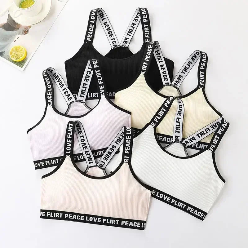 Women's Sports Push Up Seamless Sports Bra With Black And White Letters Underwear For Fitness Yoga Running Gym Fitness