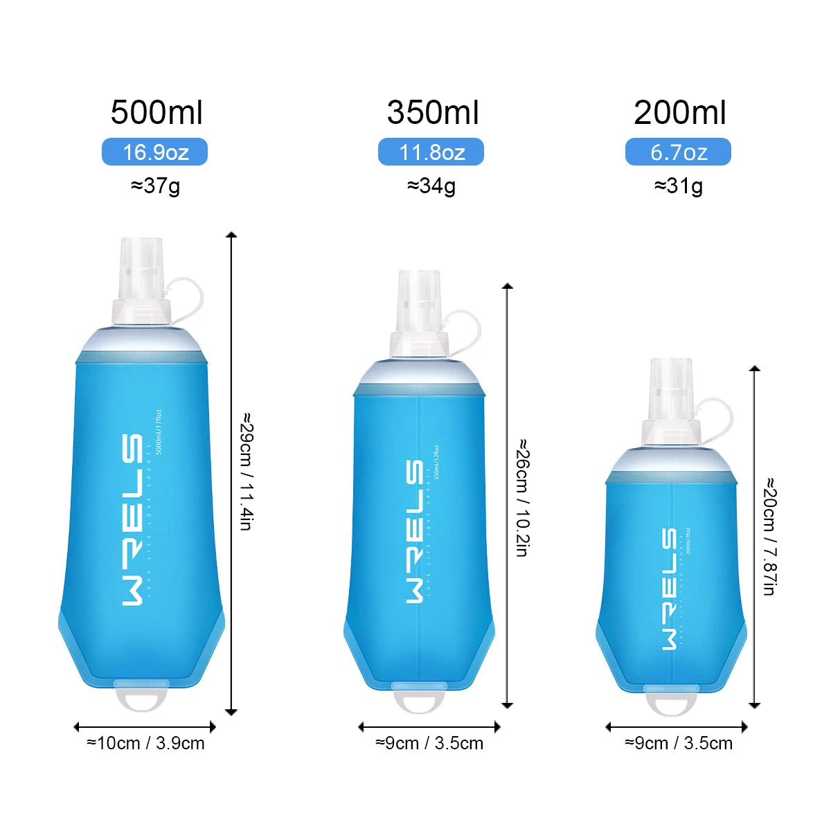 WRELS Outdoor BPA Free Soft Folding TPU Soft Flask Sport Water Bottle Large Diameter