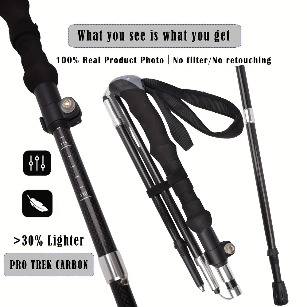 Trail Gear Accessories: 2PC Premium 100% Carbon Fibre Trekking Poles, Adjustable, Lightweight Hiking/Walking Sticks with Quick Flip Lock, Anti-Shock / Rungear