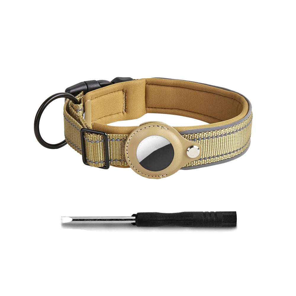Reflective Heavy Duty Dog Collar with Adjustable AirTag Holder For Small To Medium Dogs