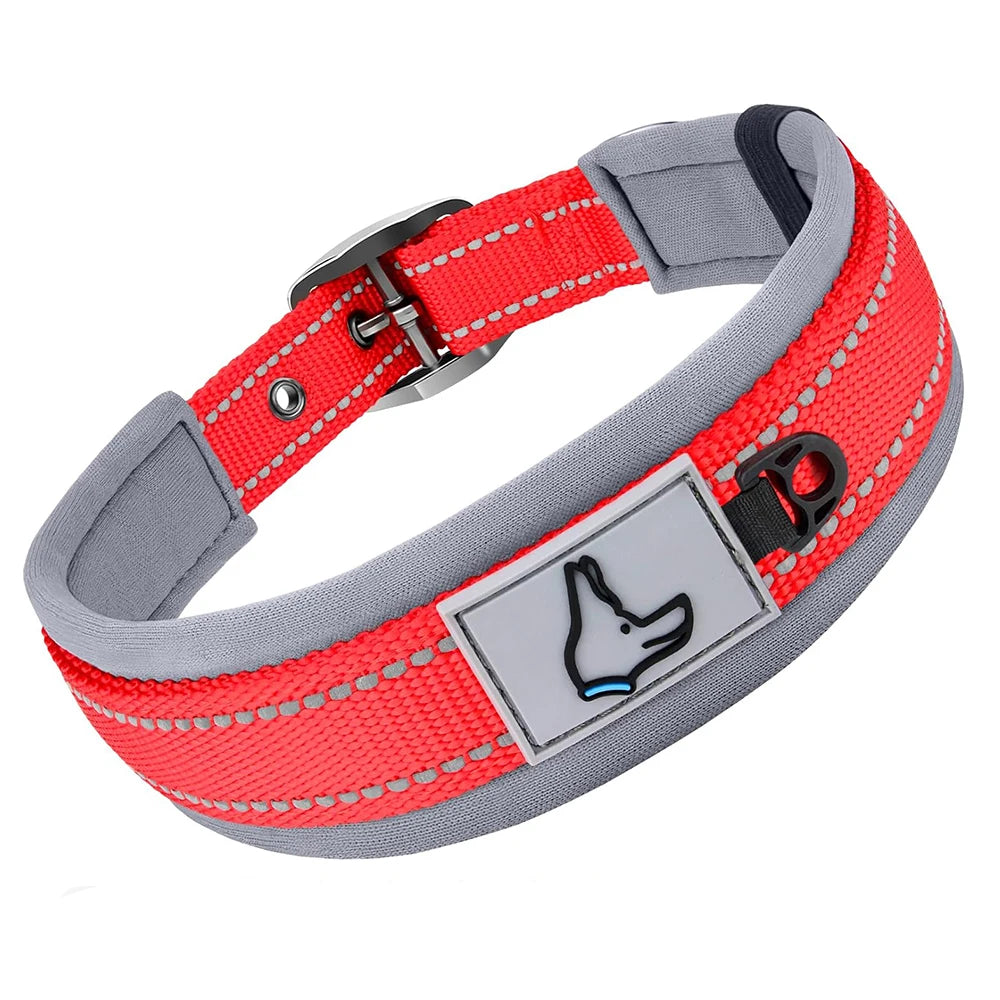 Reflective Dog Collars: Reflective, Adjustable, Heavy Duty Nylon Neoprene, Wide Padded Dog Collars for Small, Medium, Large Dogs / Rungear