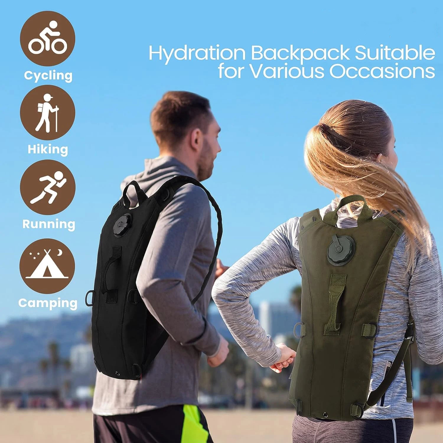 Hydration Pack Gear: Waterproof, Nylon Water Bag with 3L Bladder for Hiking, Cycling, Climbing, Running / Rungear