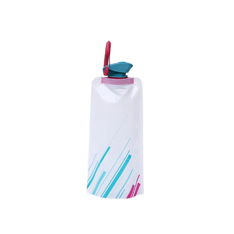 Hydration Gear Accessories: Foldable, Flexible, Reusable Travel Soft Flask Water Bottle Pouch with Carabiner Clip / Rungear