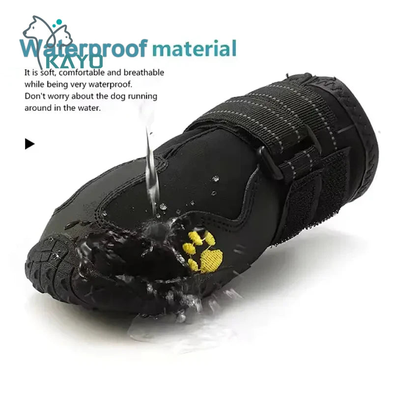 Dog Shoes Accessories: 4Pc Reflective, Waterproof, Anti-Slip Rain Boots for Small to Large Dogs / Rungear