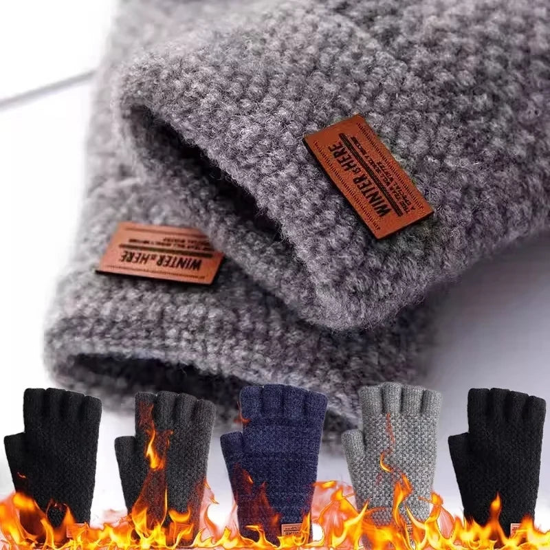 Winter Men's gloves: Warm, Thick Wool, Half Finger Fingerless Gloves / Rungear