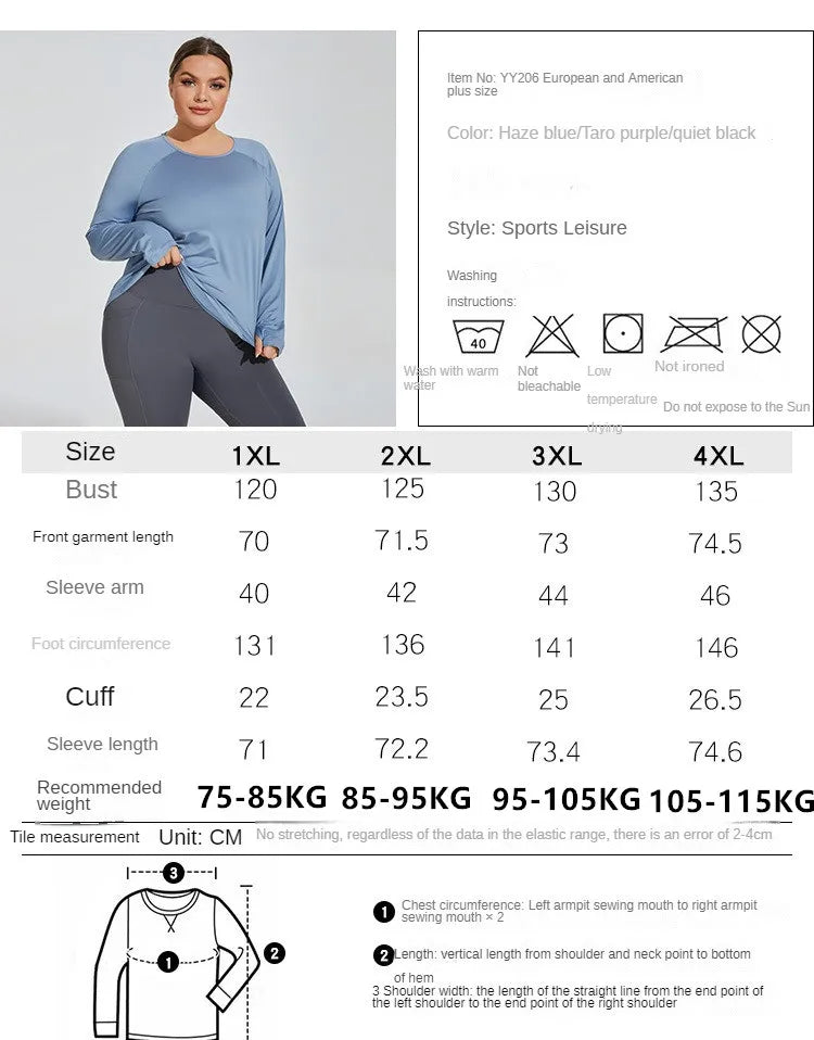 Plus Size Women's 2025 Long Sleeve Sportswear Tops Fitness T-Shirt