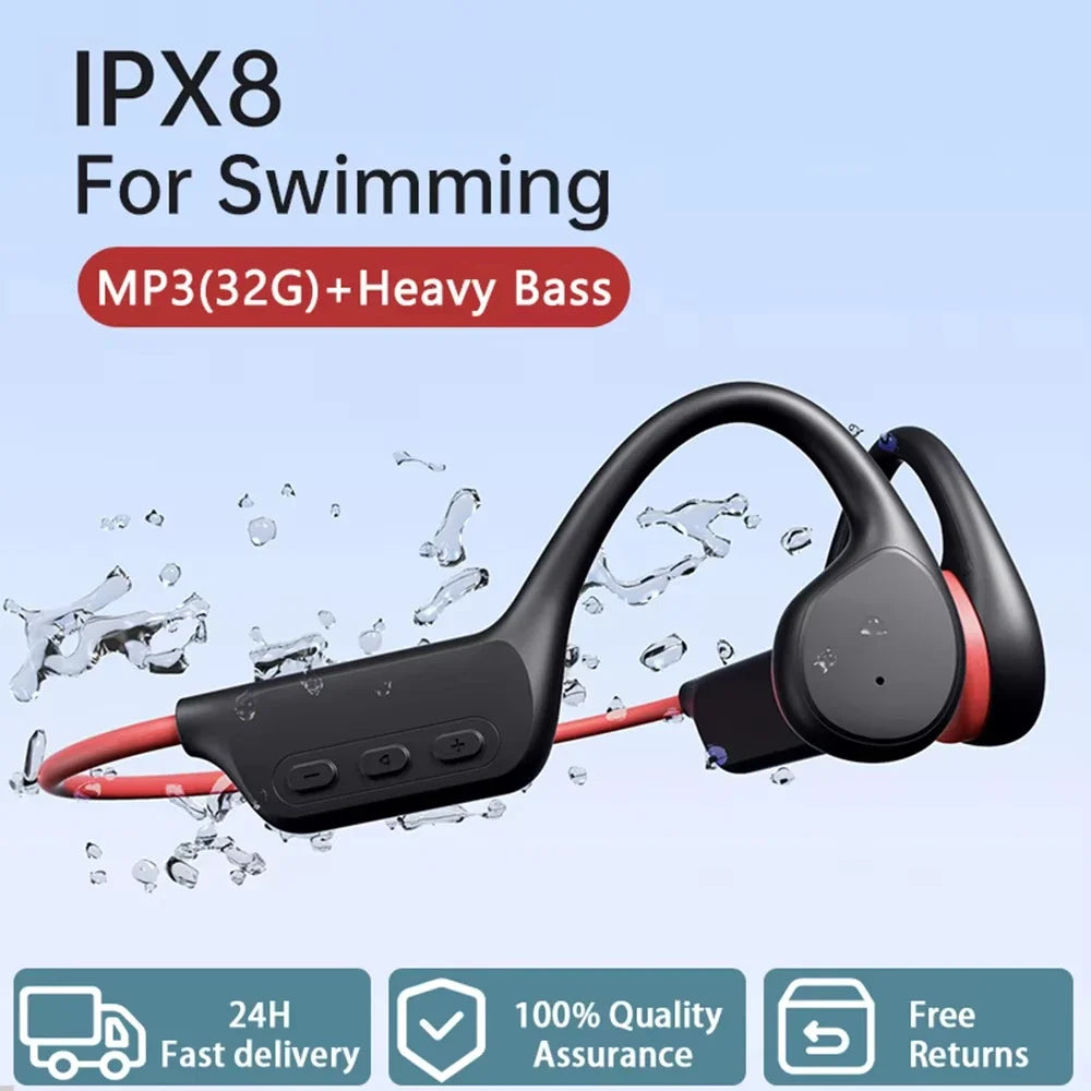 Bone Conduction Tech: BoIPX8 Waterproof, MP3 32GB Bluetooth 5.4 Bone Conduction Headphones with Mic 2026 / Rungear