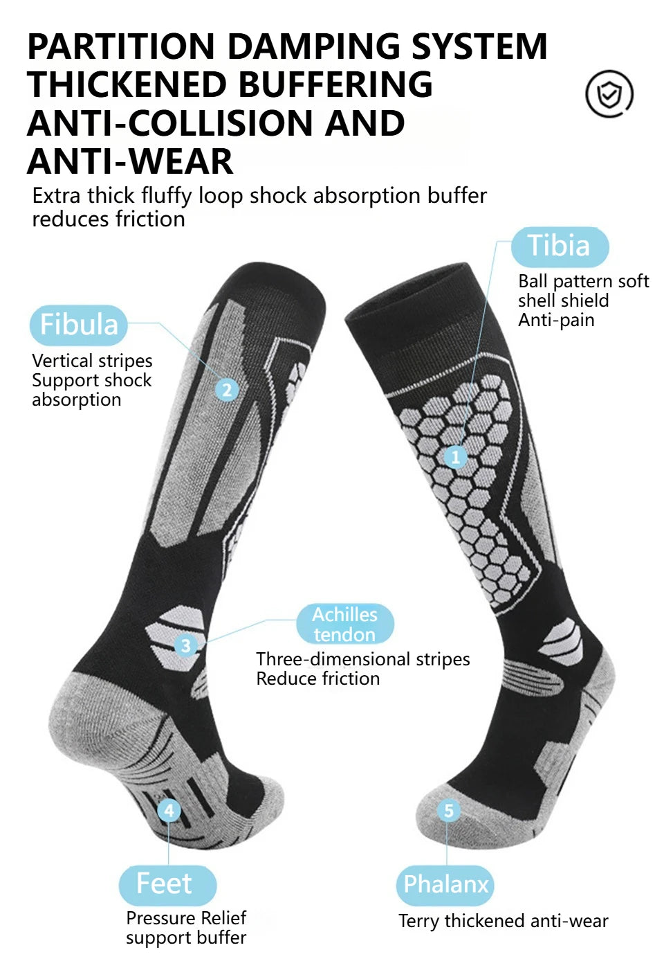 GTUBIKE Unisex Thermal Winter Cotton High Elastic Sports Socks Adult