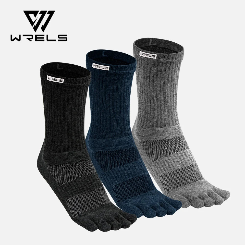WRELS 1/2/3 Pairs Athletic Five Finger Sweat-Absorbing Sports Wicking Arch Support Cotton Toe Socks Arch Support For Running