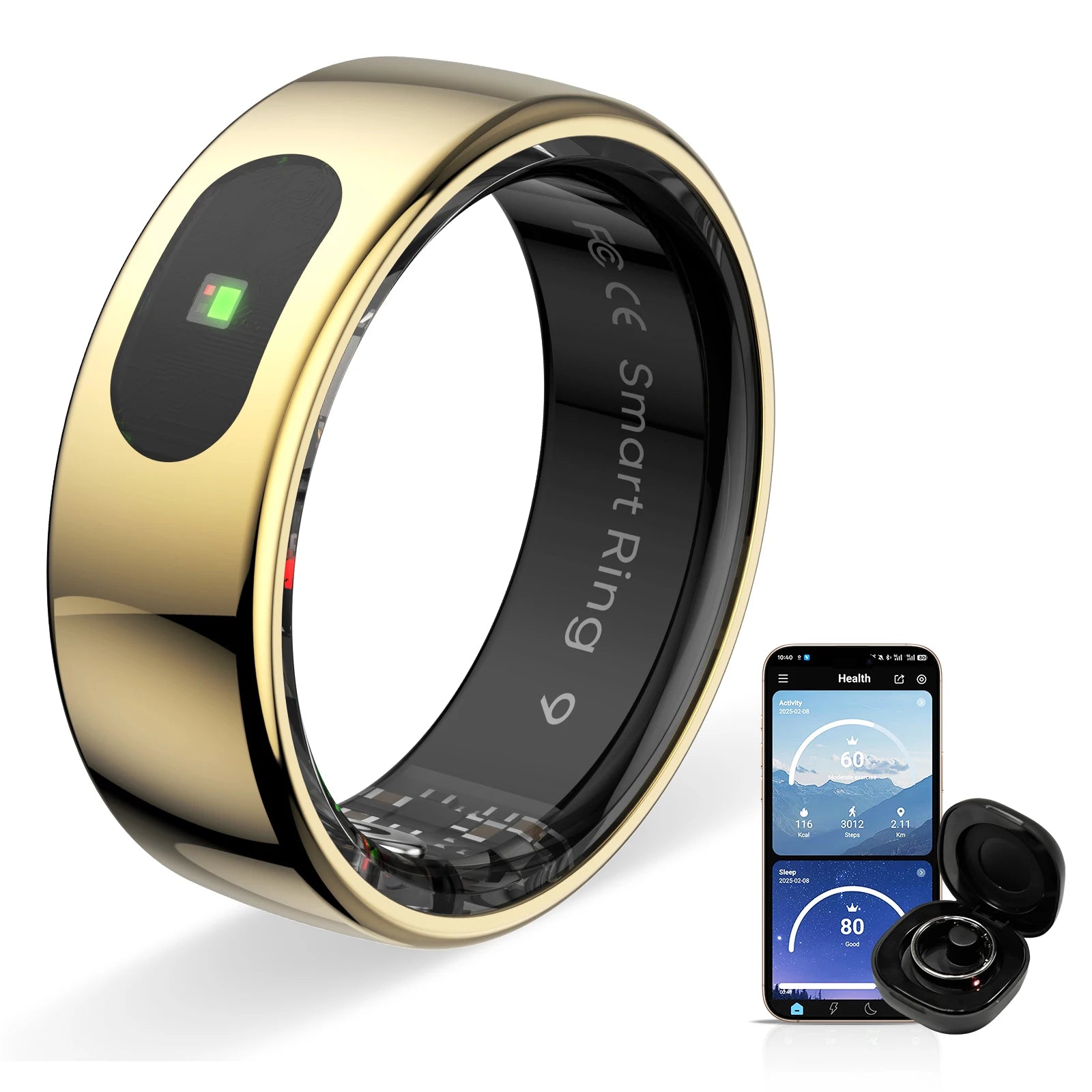 Tech Gear Accessories: NEW R08 Unisex Smart Ring with Charging Case Health and Sleep Monitor 5ATM Waterproof Multi Sport Mode Heart Rate Monitoring / Rungear
