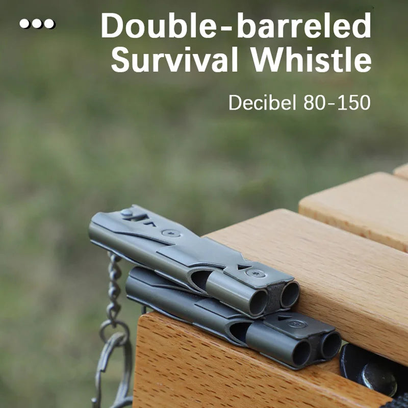 Survival Whistle Double Tube Bursting Sound Whistle Outdoor SOS Whistle Stainless Steel High Frequency Rescue Whistle