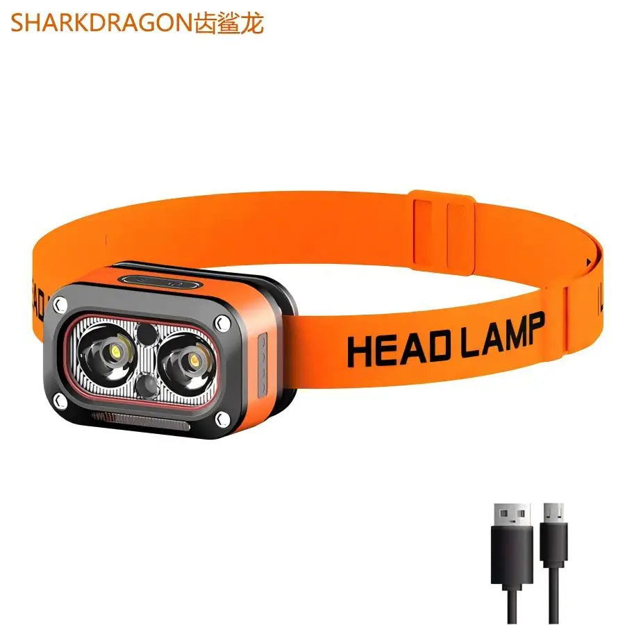 LED USB Motion Sensor Chargeable Headlamp 45° Adjustable, Ideal for Camping, Hiking, Running
