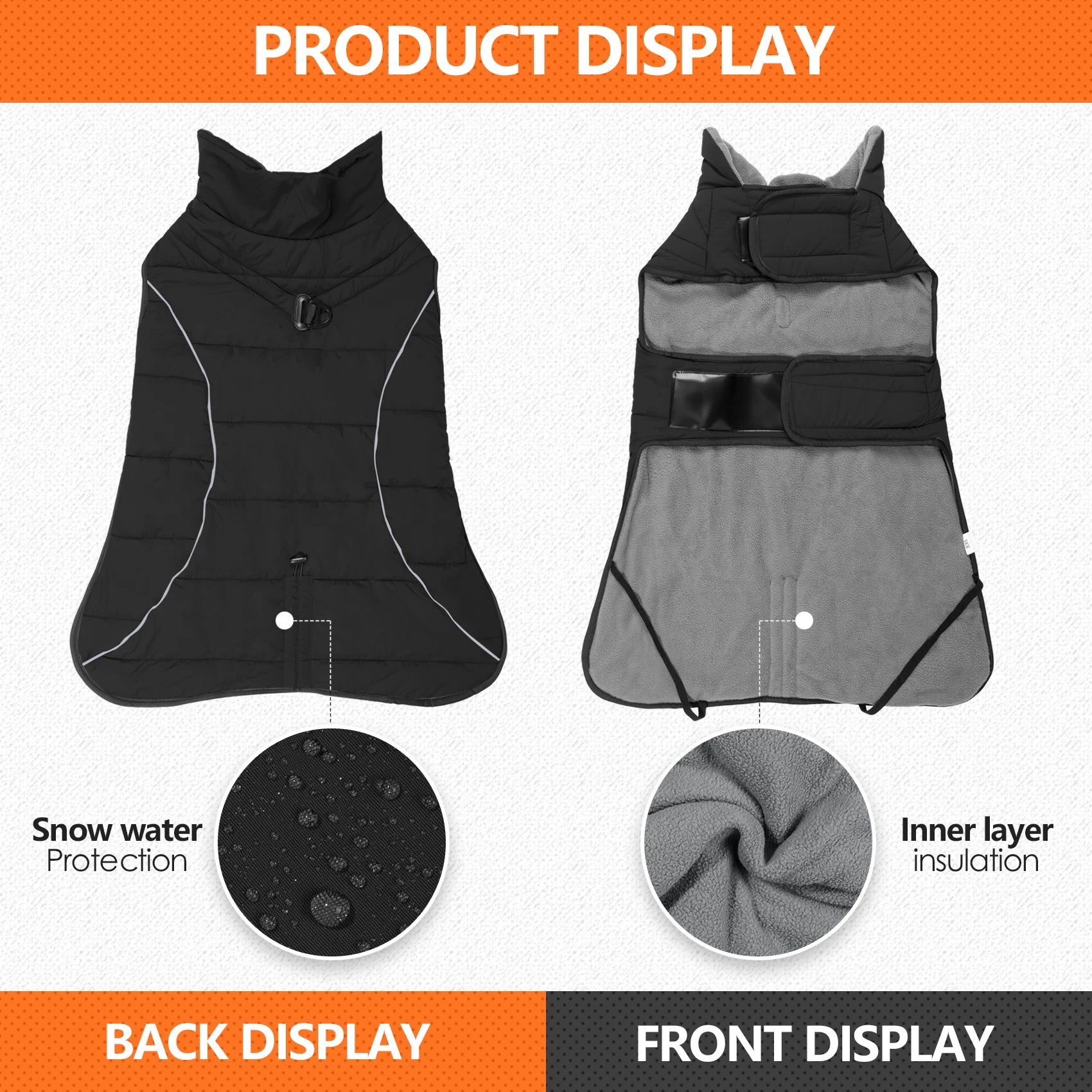 Dog Jackets Gear: Waterproof, Winter, Warm Windproof, Reflective, Adjustable Jacket Vest for Dogs With Hook & Loop / Rungear