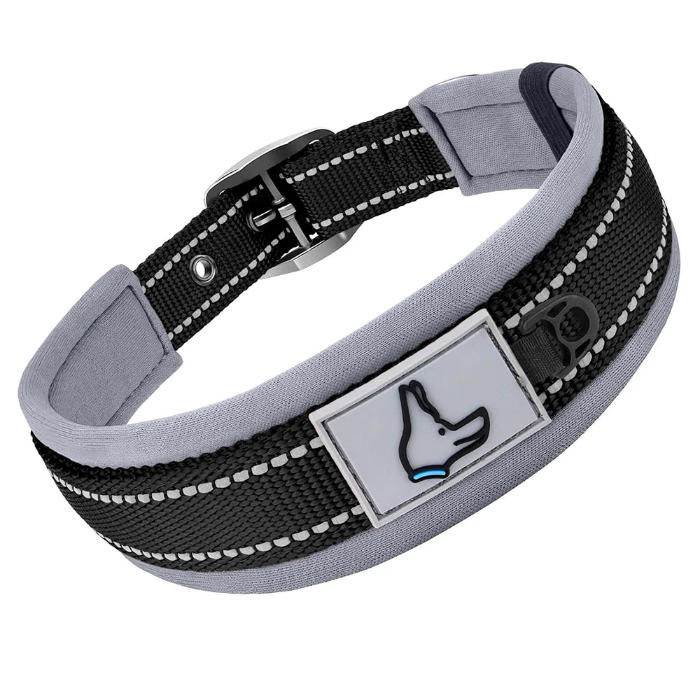 Reflective Dog Collars: Reflective, Adjustable, Heavy Duty Nylon Neoprene, Wide Padded Dog Collars for Small, Medium, Large Dogs / Rungear