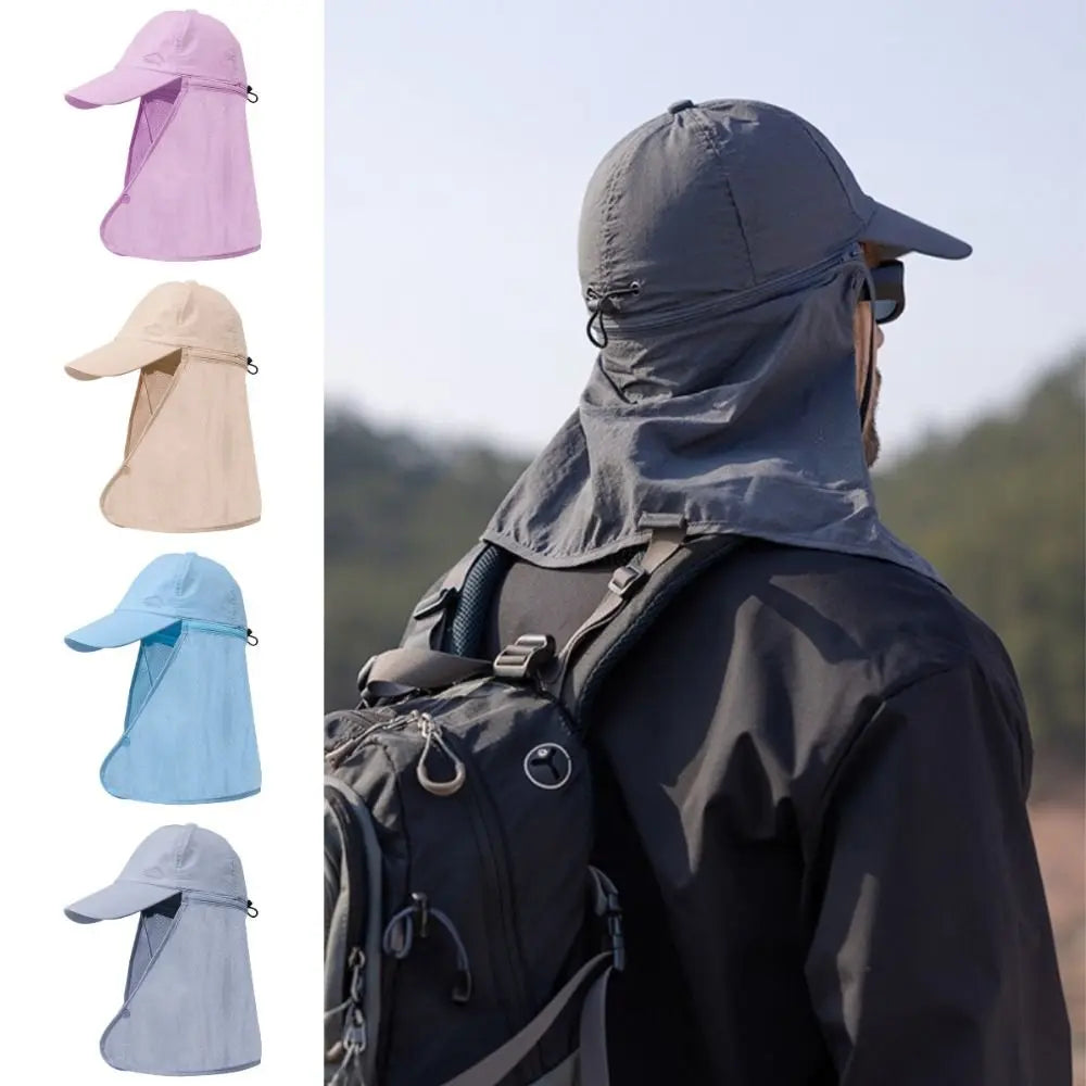 Unisex Breathable Detachable Mask Wide Brimmed Bucket Sunhat For All Outdoor Sports
