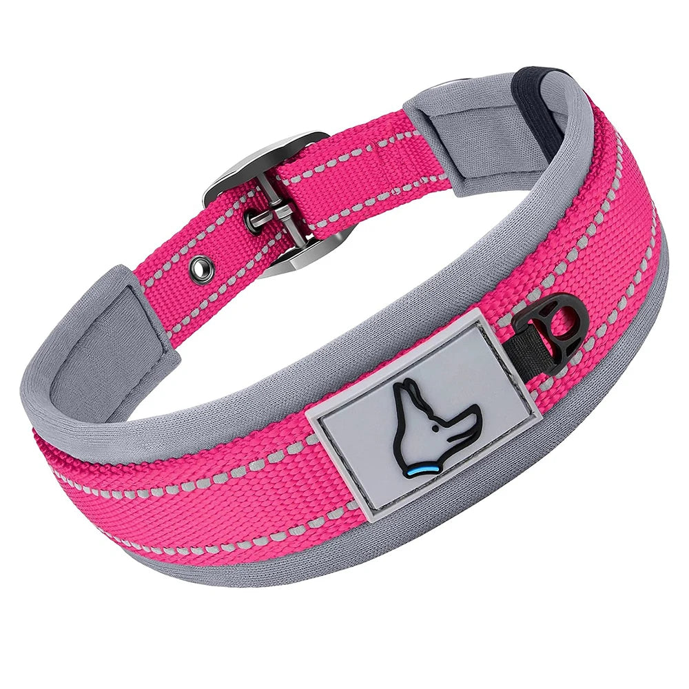 Reflective Dog Collars: Reflective, Adjustable, Heavy Duty Nylon Neoprene, Wide Padded Dog Collars for Small, Medium, Large Dogs / Rungear