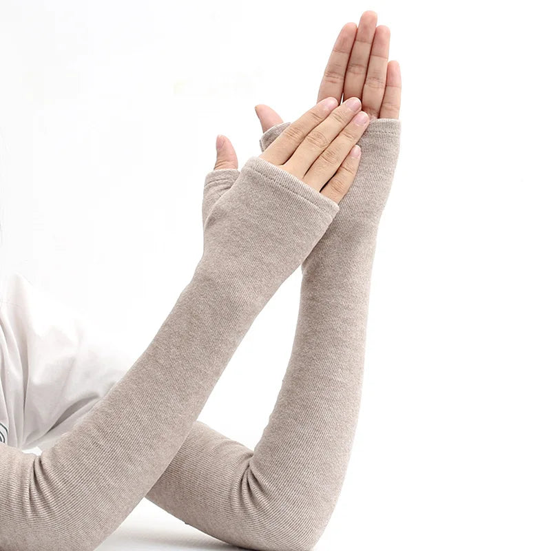 Winter Gear Accessories: Unisex, Thickened, Plush Cold-Proof, Warm Elbow Guard, Fingerless Arm Sleeves with Thumb Holes / Rungear