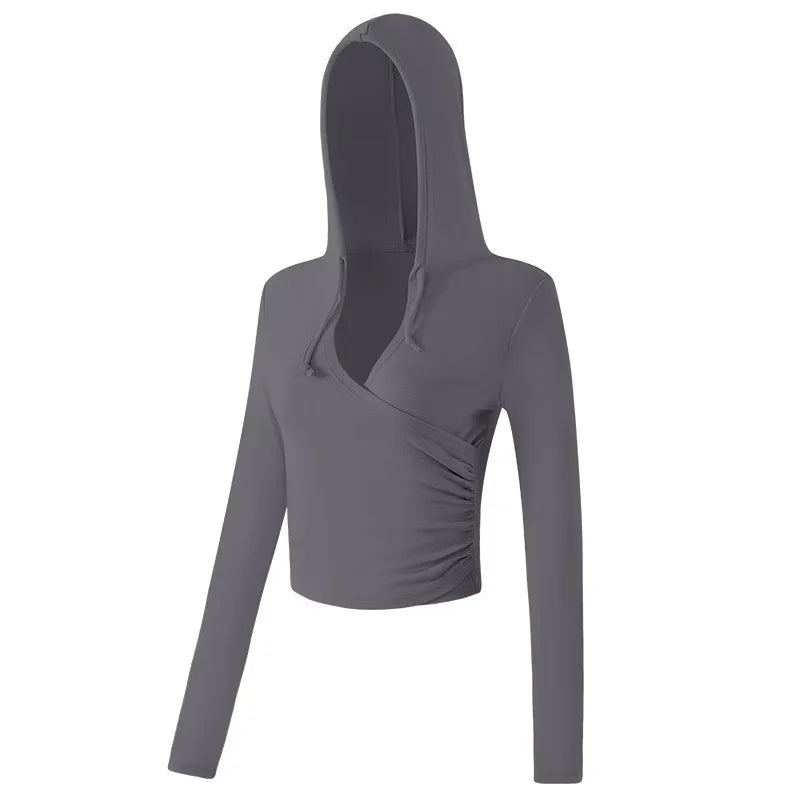 Women's Activewear Apparel: Hooded, Long-Sleeved, V-Neck Fitness Top for Training / Rungear