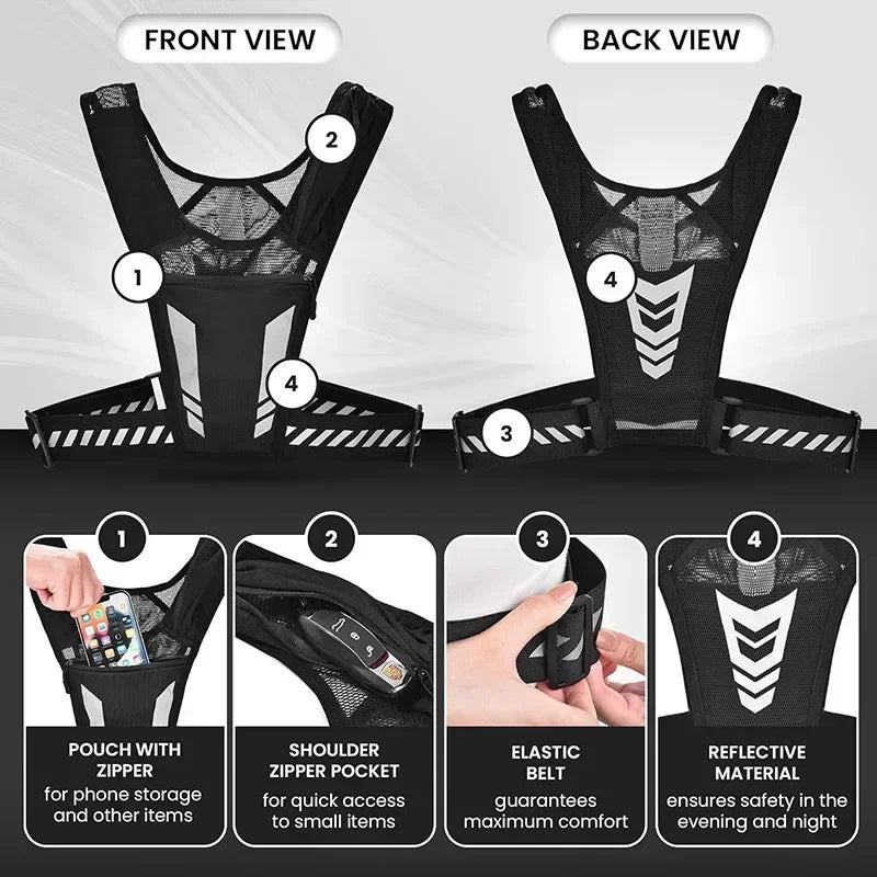 Running Reflective Gear: Reflective, Breathable Chest Bag Running Sports Backpack Fitness Vest / Rungear