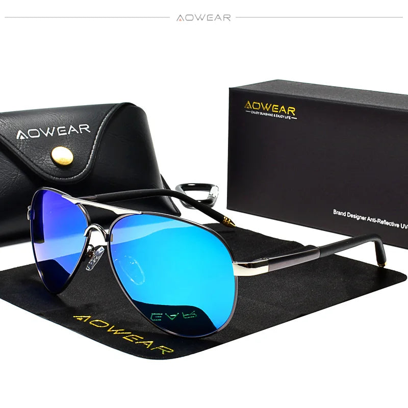 Men's Sunglasses Gear: AOWEAR Aviation Polarized Mirror Sunglasses / Rungear