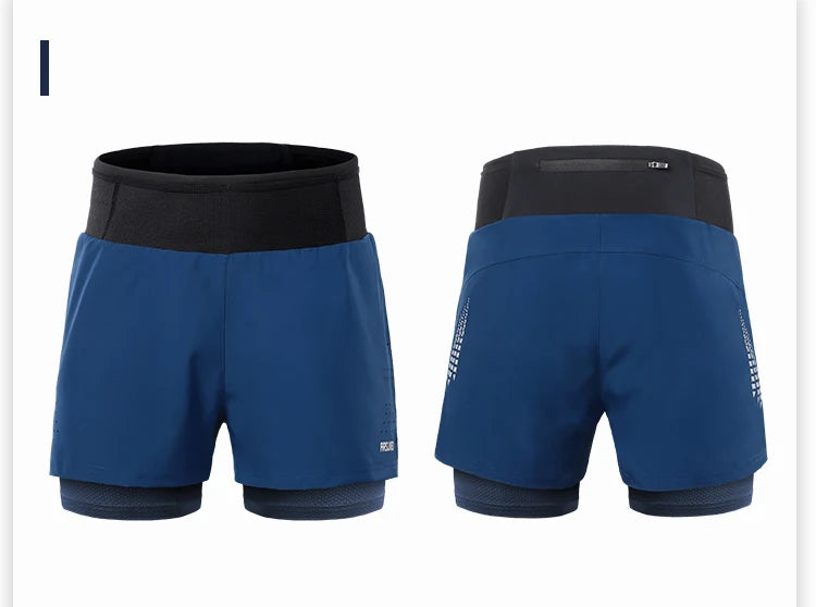 Men's 2 in 1 High Waist Training Gym Fitness Workout Sports Shorts Pants Double Layer B233