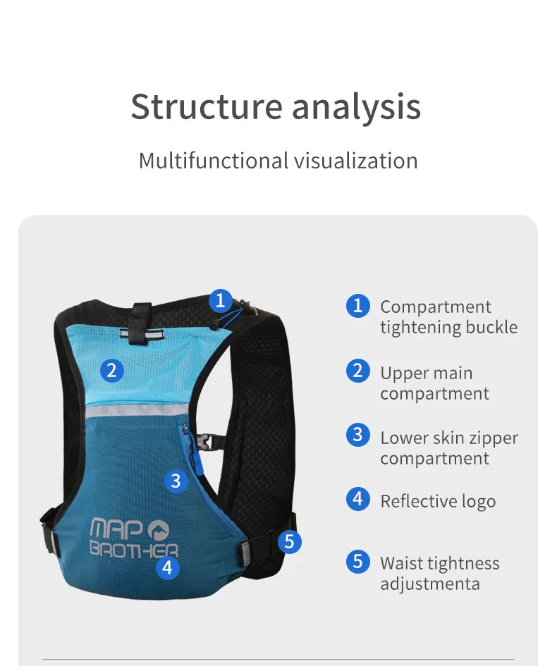Marathon Vest Gear: MAP BROTHER B109 Breathable, Lightweight, Trail Running, Marathon Hydration Vest Backpack / Rungear