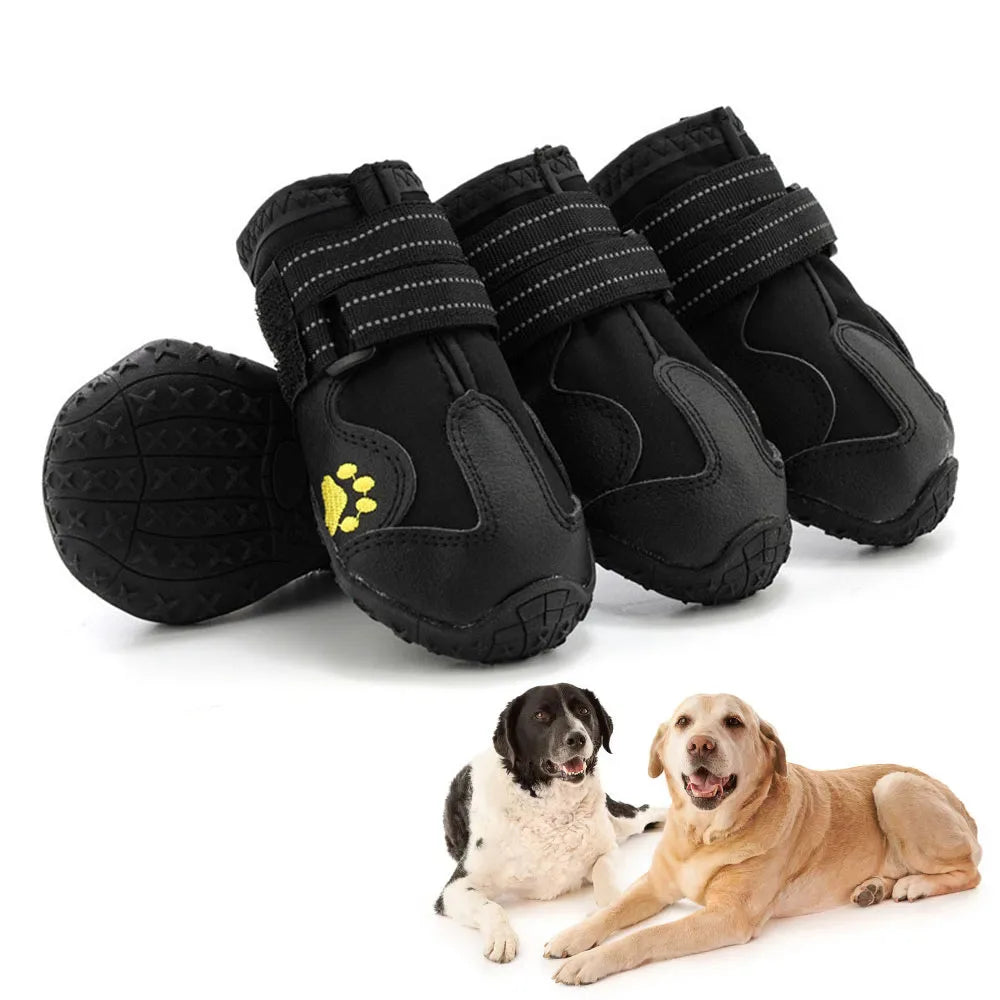 Dog Boots Accessories: 4Pc Protective, Waterproof, Reflective Anti-Slip Rubber Dog Booties / Rungear