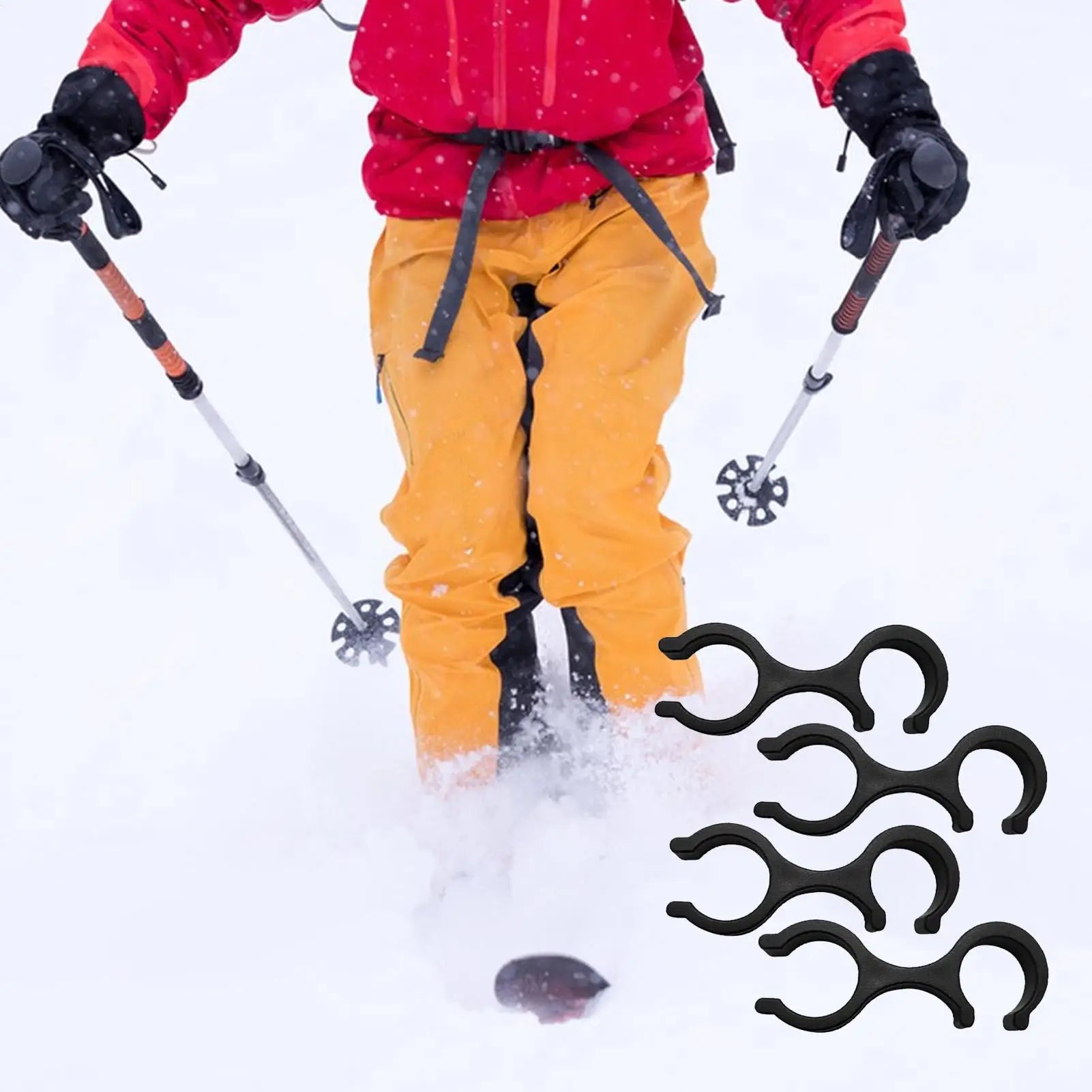 Trail Gear Accessories: 4PC Trekking Pole Clip Storage Organizer, 8 Shape Holder Clamp, Outdoor Hiking Gear / Rungear