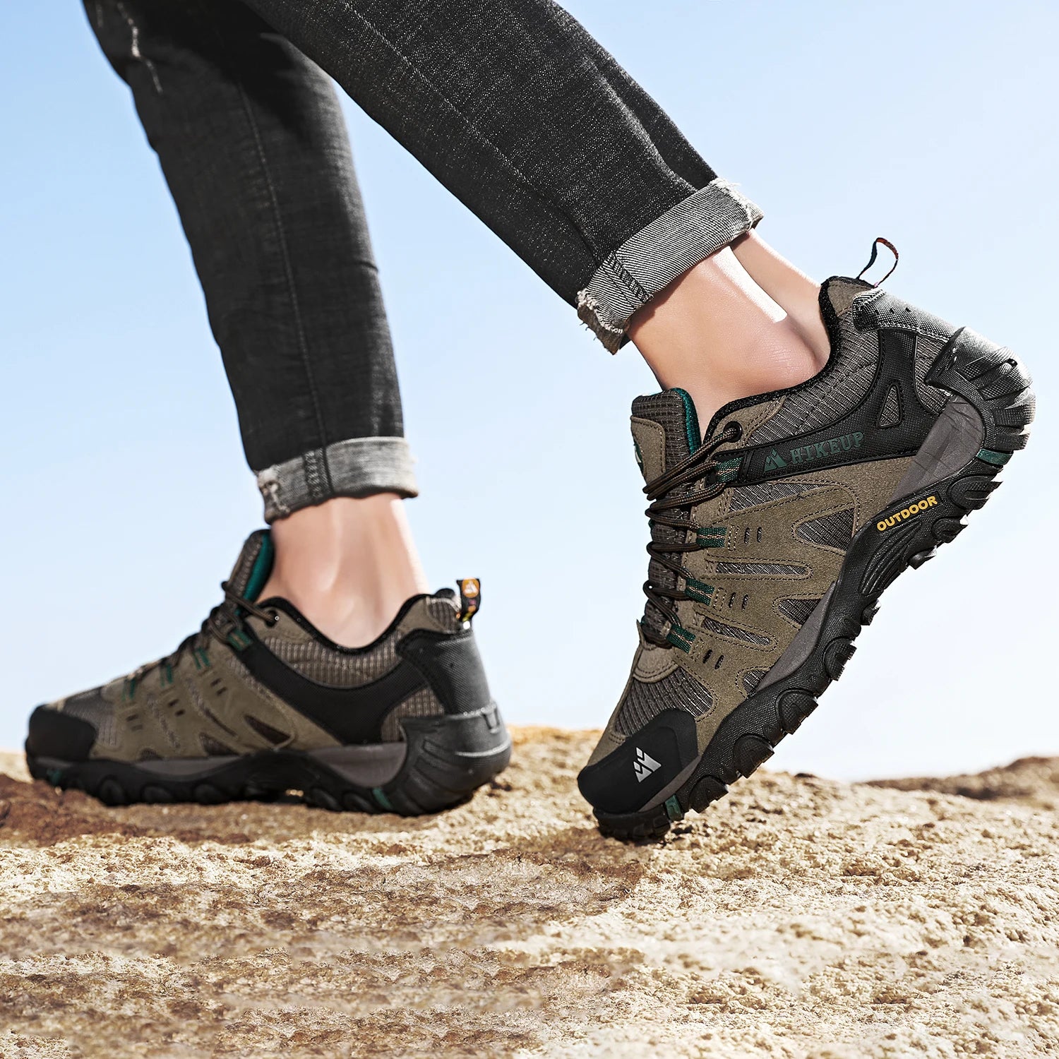Hiking Shoe Gear: HIKEUP Men's Suede Leather, Wear-Resistant Hiking, Walking, Hunting Outdoor Shoes / Rungear