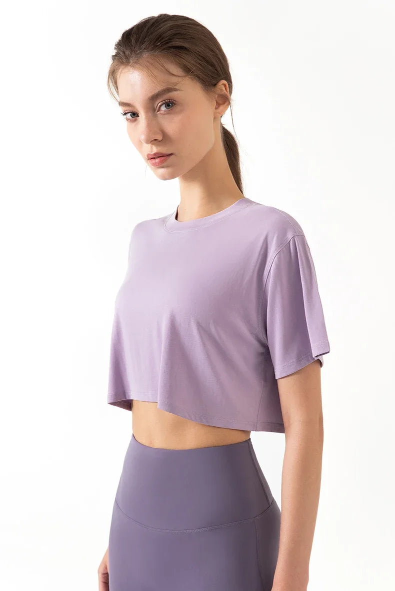 Women's Loose Ultralight Short Sleeve Elastic Breathable Exercise Sport Crop Top