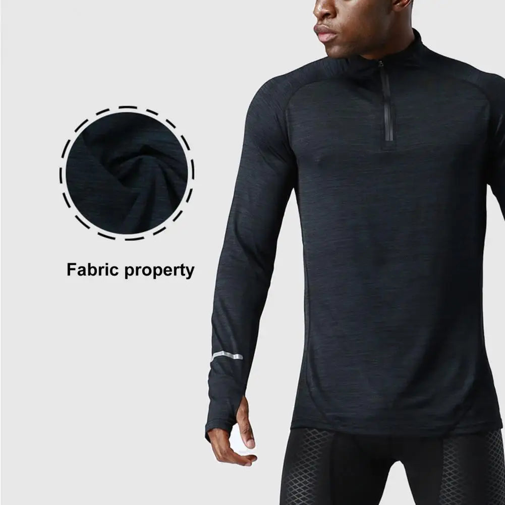 Men's Quick-Dry Apparel: Long Sleeve, Half-Zip, Pullover Running Compression Fitness Shirt / Rungear