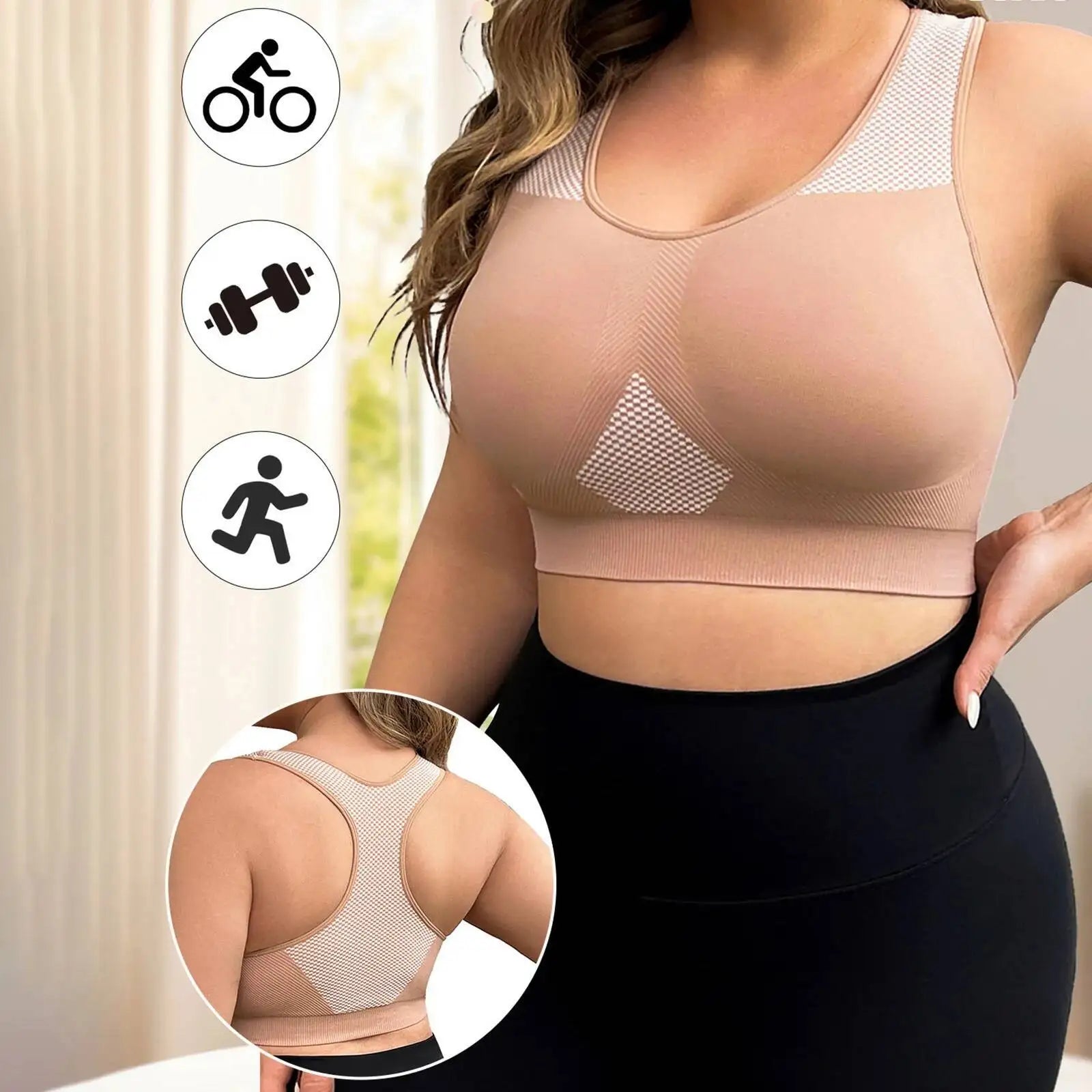 Plus Size Women's Seamless Push Up Contrast Colour Racerback Workout Sports Fitness Bra